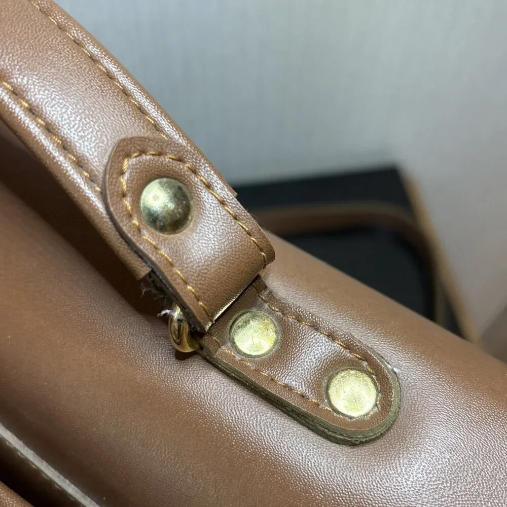 Vtg Briefcase Messenger Bag Full Grain Leather Tobacco Brown 1980s USA